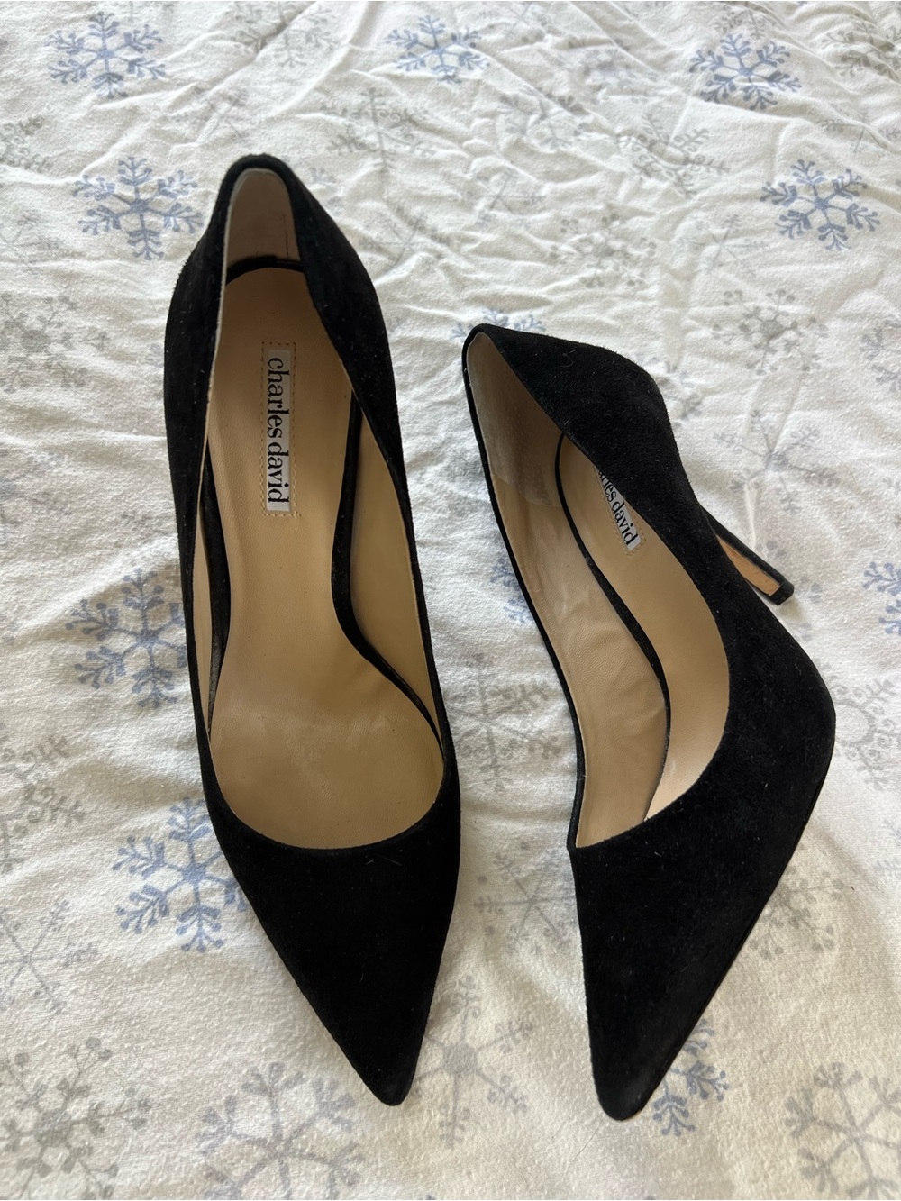 Charles David Black Suede Pointed Toe Pumps
